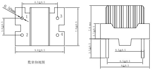 led電源電感底部、側(cè)面尺寸示意圖片